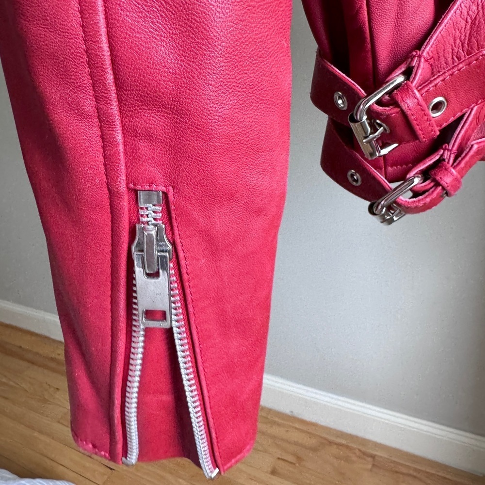 Walter Baker Liz Cropped Moto Jacket in Ruby Red Sz S Orig. $698 - Picture 15 of 17
